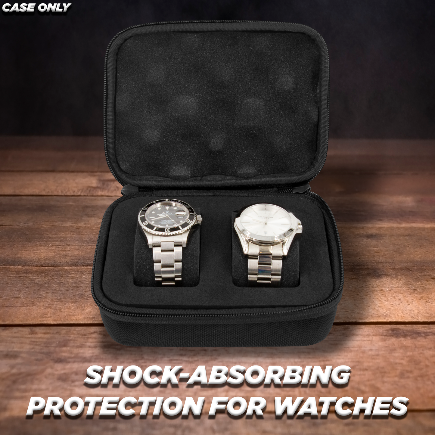 Watch Travel Case for Two Watches with Hard Shell Exterior, Plush Foam Cushions and Carry Handle - Protective Watch Box for Travel