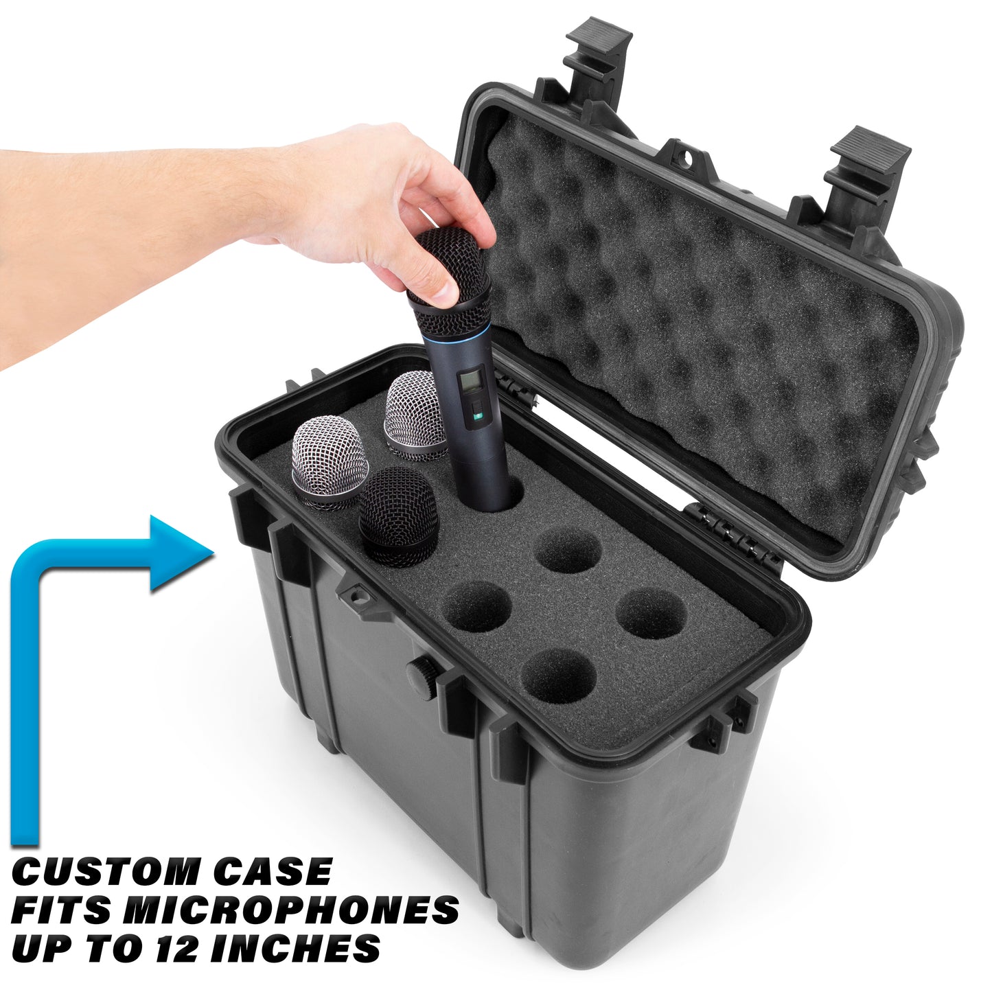 Wireless Microphone Hard Case – 8 Slot Mic Case Fits Sennheiser, Shure Mic, Audio-Technica Microphones and More Wireless Mic Systems
