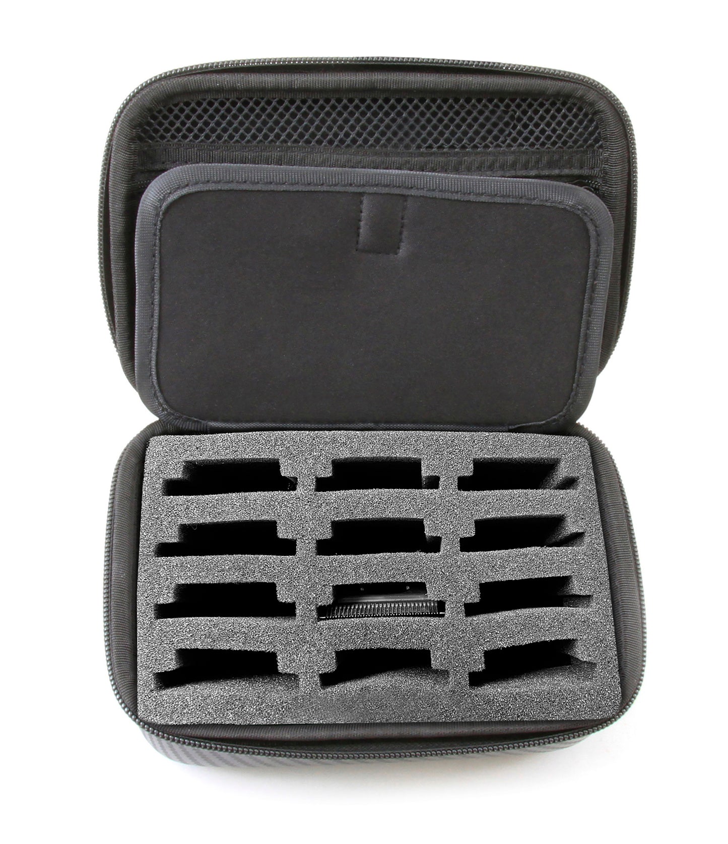 Barber Blade Case fits 12 Metal Clipper Blades - Andis/Oster/Wahl/Babyliss Compatible with Custom Padded Slots & Zippered Compartment