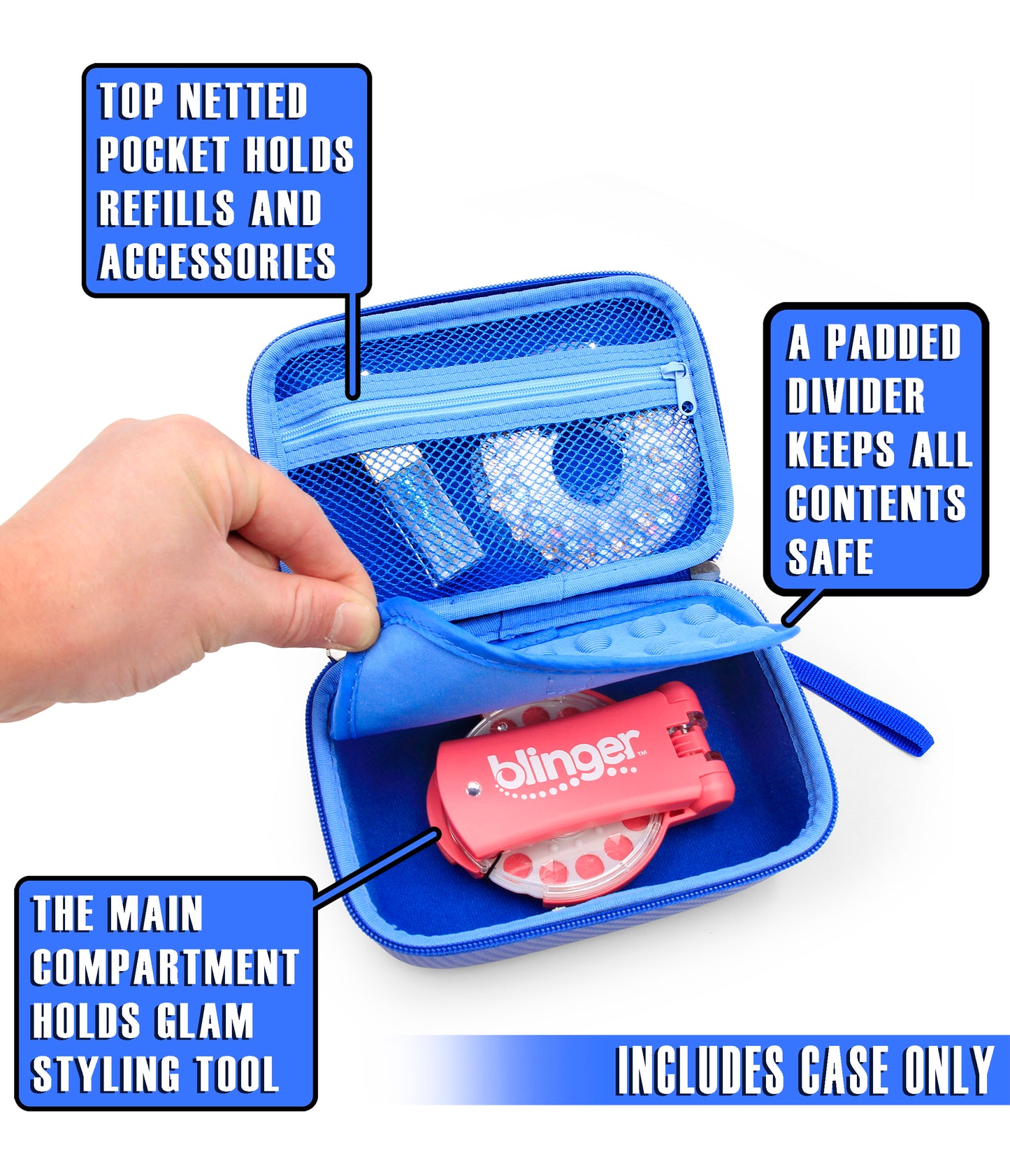 Travel Case with Wrist Strap for Blinger Deluxe Set, Blinger Refill Gems and More Hair Jewels and Nail Glam Childrens Accessories, Case Only
