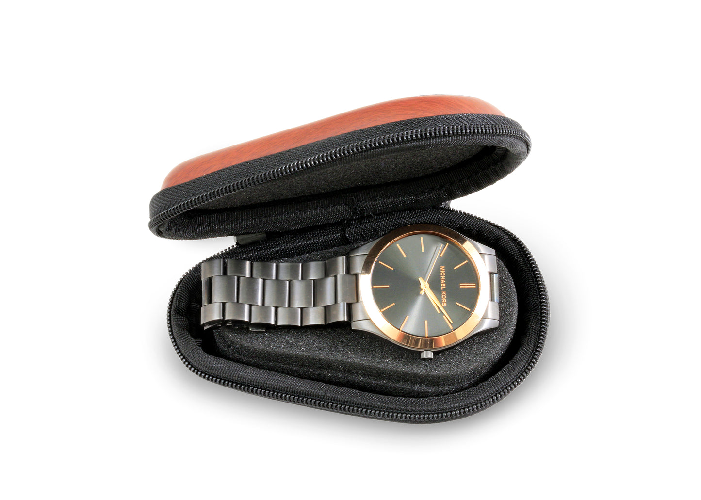 Watch Travel Case for up to 56MM Watches - Hard Shell Exterior, Cushion Foam Interior, Reinforced Zippers & Metal Carabiner - Watch Box Only