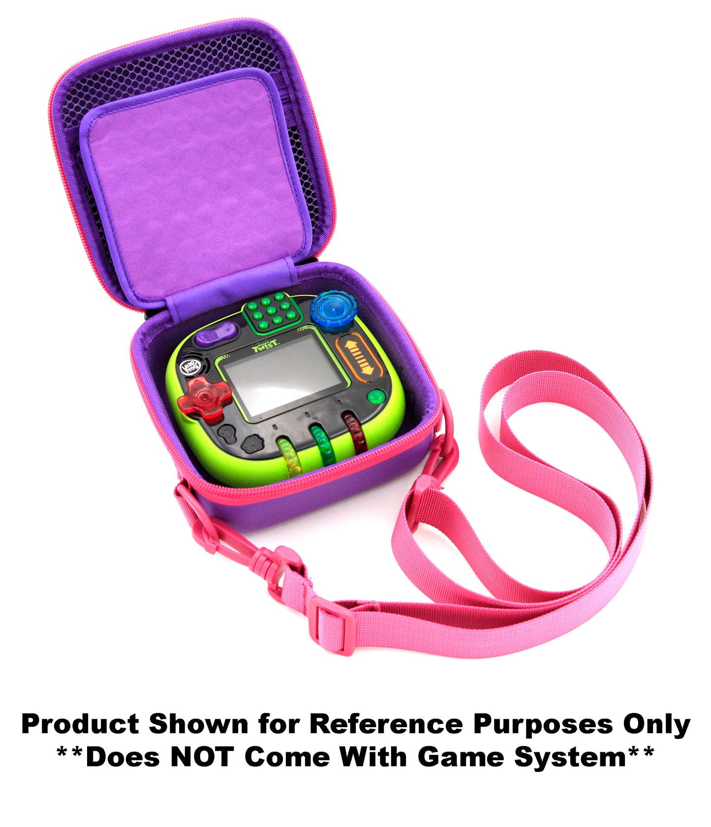 Toy Box Travel Case Compatible with Leapfrog Rockit Twist Handheld Learning Game System with Shoulder Strap, Accessory Storage and Keychain