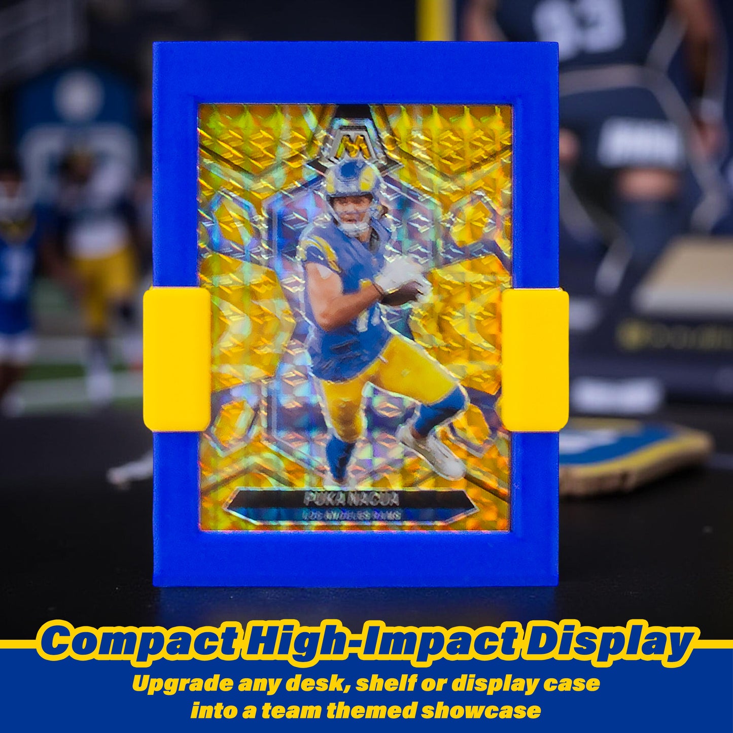 Football Card Toploader Display Stand – 3 Pack Top Loader Stand Blue & Yellow Los Angeles Team Colors Compatible With Panini Topps Bowman