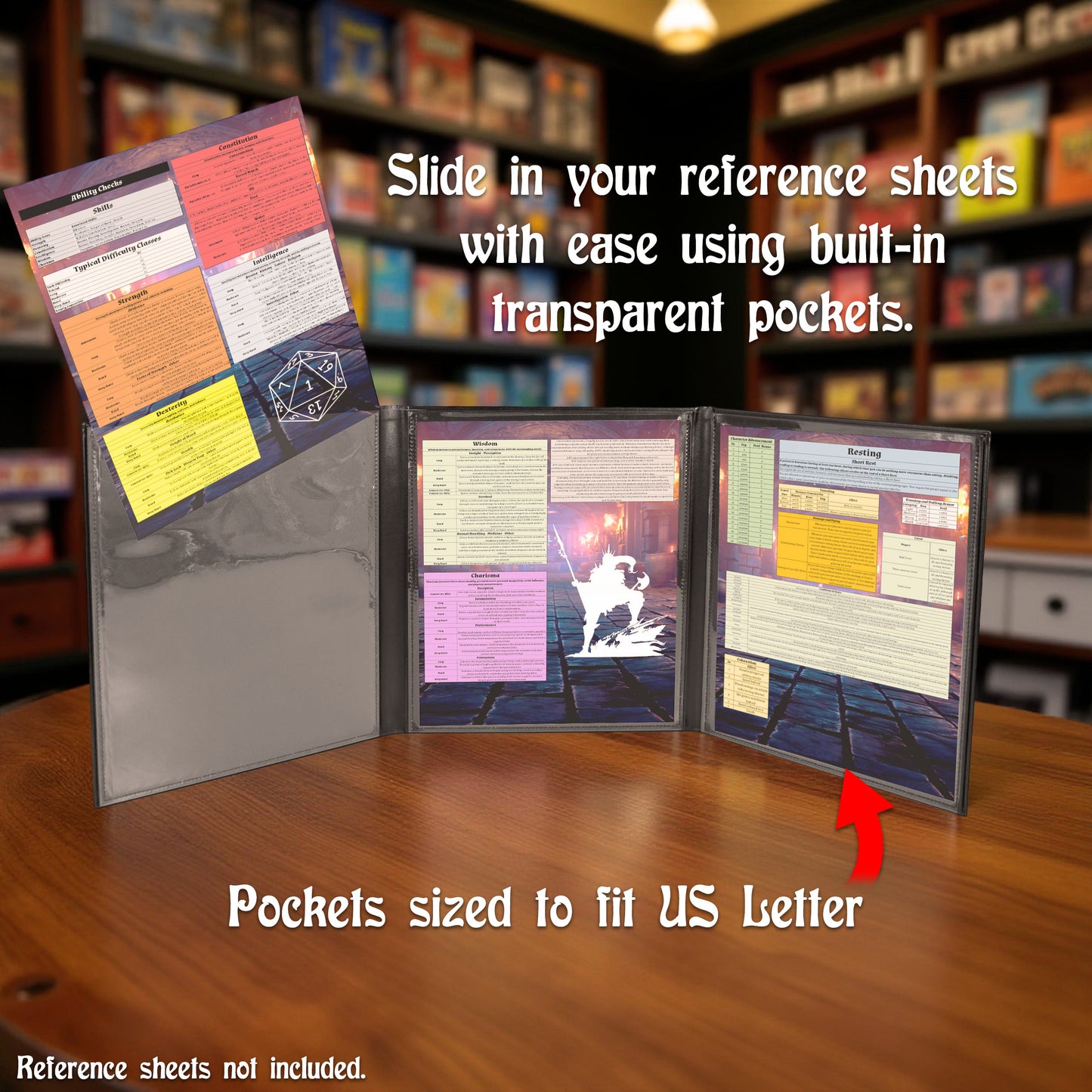 3-Panel Travel DM Screen – Compact PU Leather GM Screen with Clear Pockets & Wet-Erase Panels for Portable RPG Campaigns