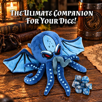 Soft Dice Case and Dice Holder with 7 Included RPG Dice - 9.5" Sea Monster Figure with Dice Storage Zipper Compartment for up to 21 Dice
