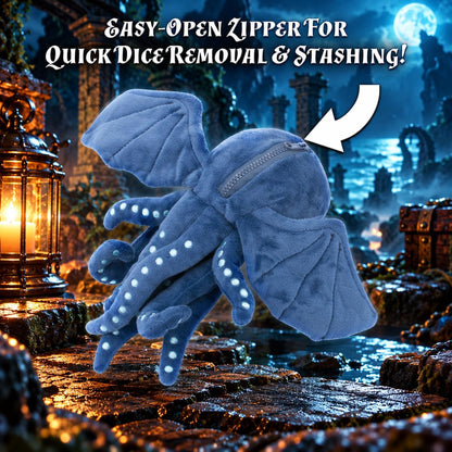 Soft Dice Case and Dice Holder with 7 Included RPG Dice - 9.5" Sea Monster Figure with Dice Storage Zipper Compartment for up to 21 Dice