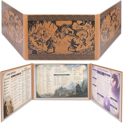 DM Screen – 3-Panel Landscape Game Master Screen with Wide Viewing Area, Embossed Dragon Lair Artwork, PU Leather RPG Screen for Tabletop Campaigns