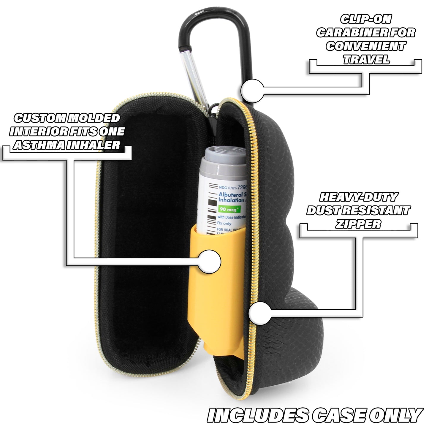 Professional Inhaler Case - Protective Storage for Albuterol and Rescue Inhalers (Up to 4 Inches)