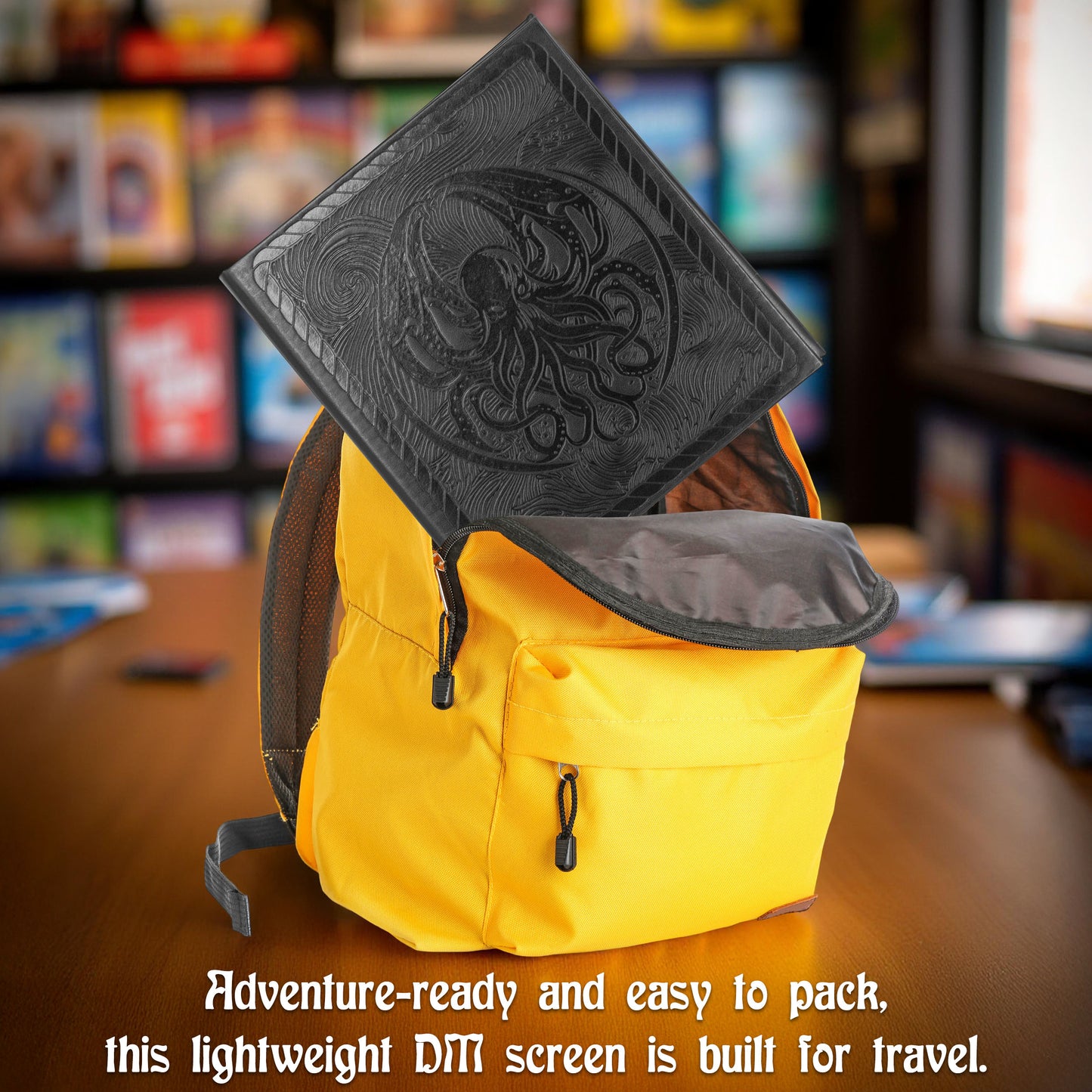 3-Panel Travel DM Screen – Compact PU Leather GM Screen with Clear Pockets & Wet-Erase Panels for Portable RPG Campaigns