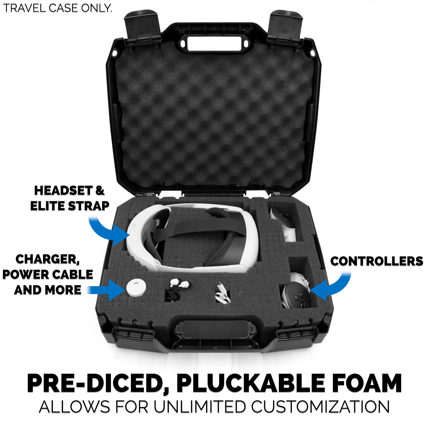 Hard Case Compatible with Meta Quest 3S or Quest 2 with VR Gaming Headset & Accessories - Customizable Foam fits Elite Strap and More