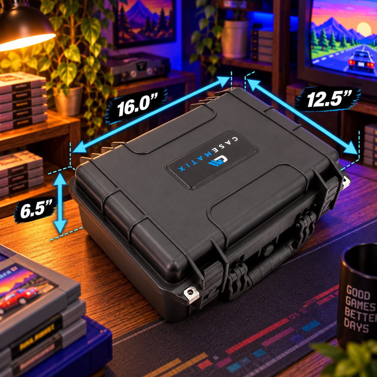 Travel Case for N64 Game Storage, Holds 36 Cartridges, 16" Waterproof Hard Shell Game Cartridge Organizer with Foam Dividers