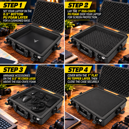 Waterproof IP67 Laptop Hard Case for 15.6-17.3 inch Gaming Laptops - Laptop Case with Foam Compatible with Asus Acer MSI Alienware Gaming & More
