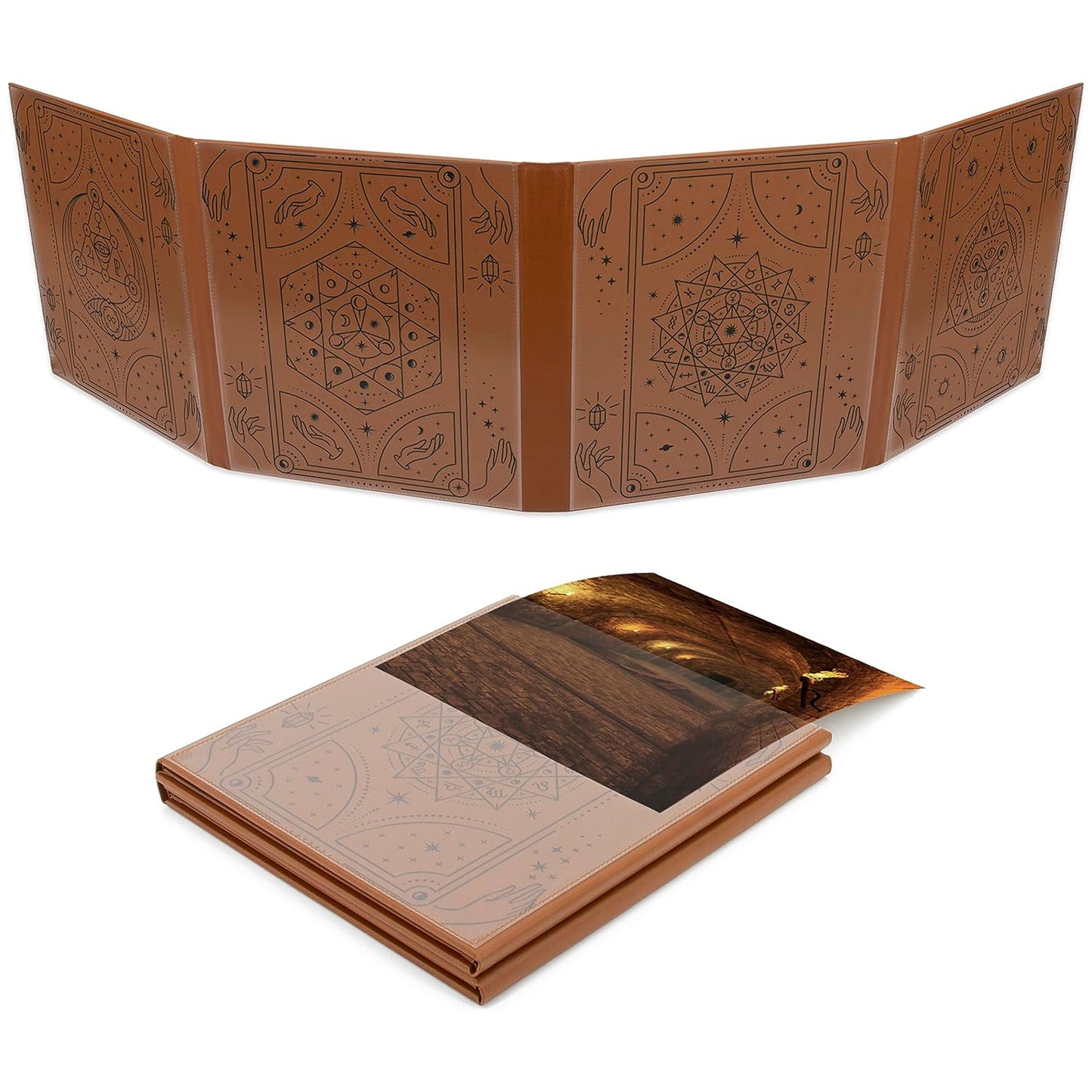 Faux Leather Double-Sided DM Screen – 8-Pocket Folding GM Screen with Outward-Facing Sleeves for Tabletop RPGs (Inserts Not Included)