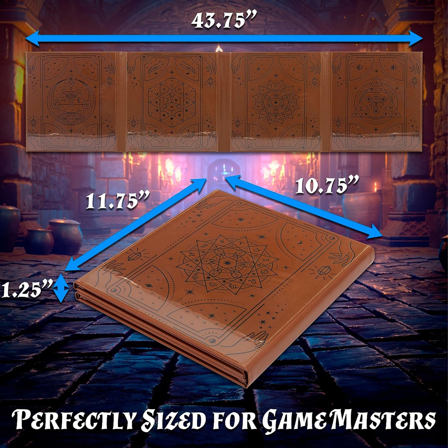 Faux Leather Double-Sided DM Screen – 8-Pocket Folding GM Screen with Outward-Facing Sleeves for Tabletop RPGs (Inserts Not Included)