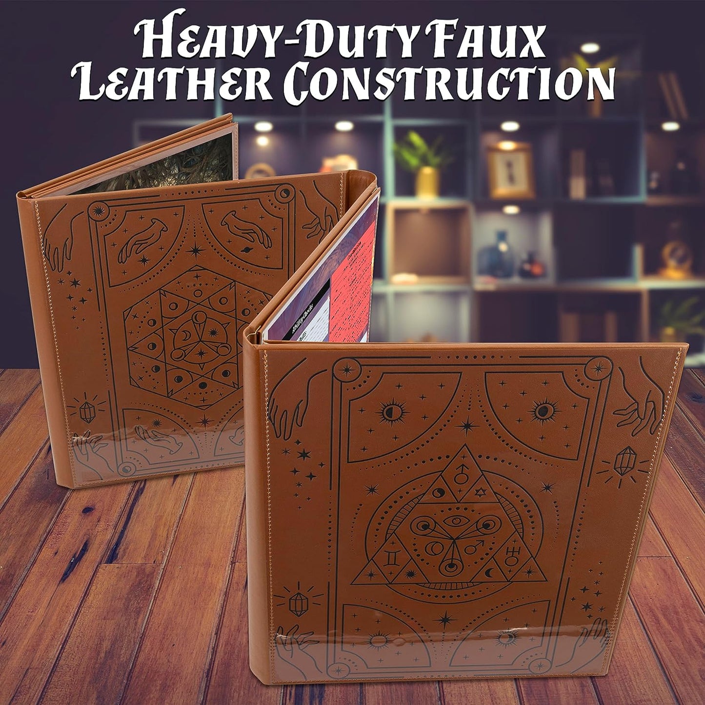 Faux Leather Double-Sided DM Screen – 8-Pocket Folding GM Screen with Outward-Facing Sleeves for Tabletop RPGs (Inserts Not Included)