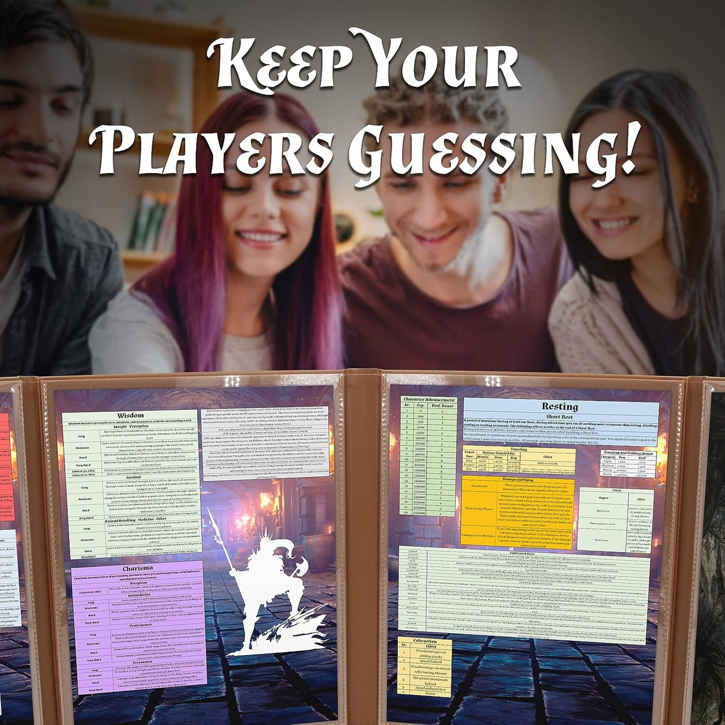 Faux Leather Double-Sided DM Screen – 8-Pocket Folding GM Screen with Outward-Facing Sleeves for Tabletop RPGs (Inserts Not Included)