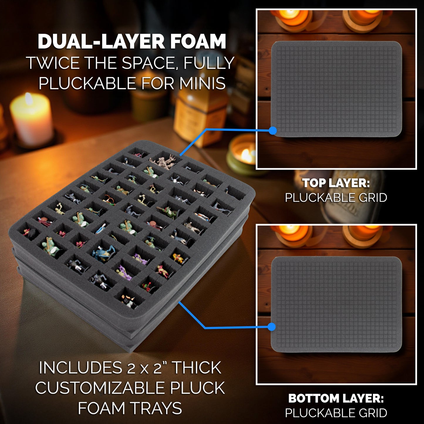 Travel-Ready Miniature Case with Hard Shell & Pluckable Foam – Fits Warhammer 40K, DND, RPG Minis, Large Units, Vehicles, and Figures