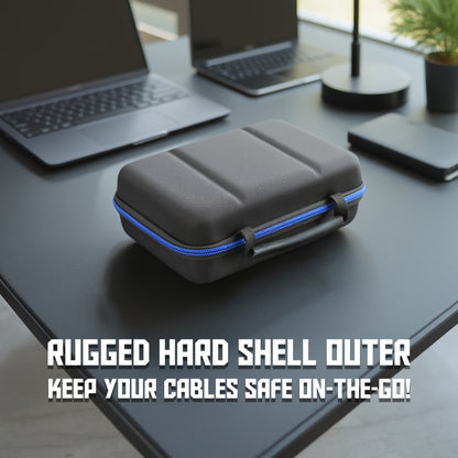 Hard Shell Electronics Organizer Travel Case with 2 Adjustable Cable Bag Dividers, 3 Zipper Pouches and Elastic Cable Loops