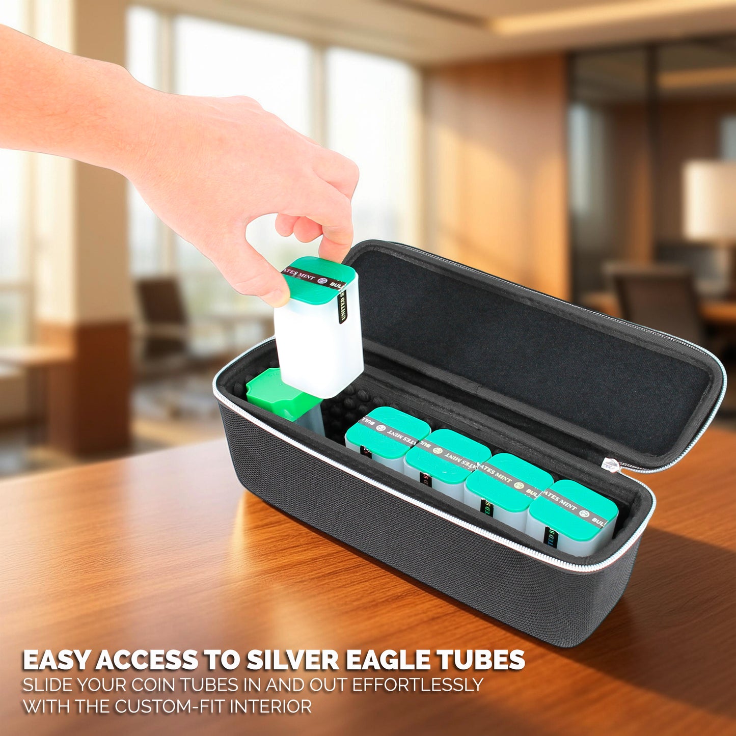 CASEMATIX Coin Case for Silver Eagle Coin Tubes – Protective Hard Shell Coin Storage Box to Secure Silver Eagle Coin Holder for Collectors