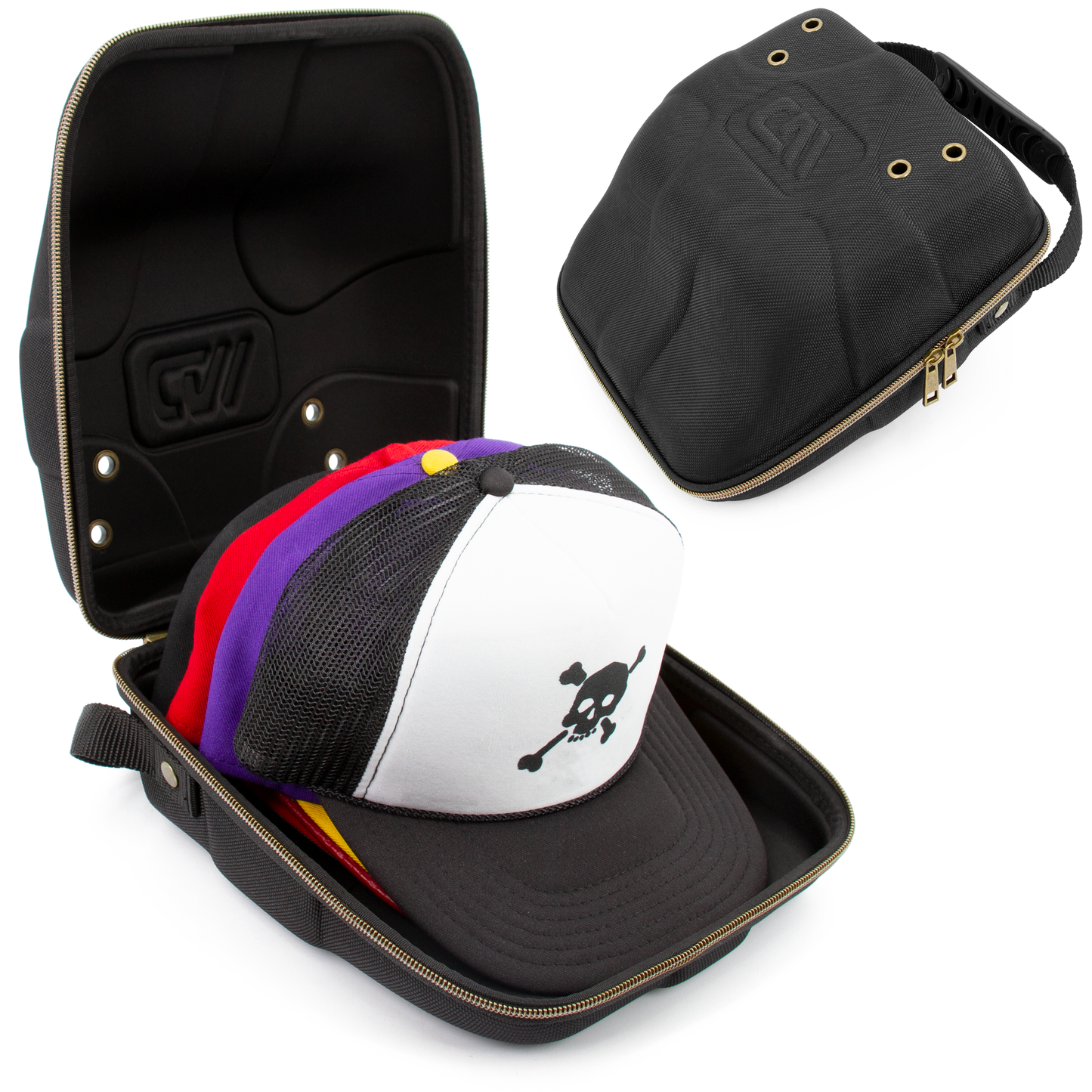 CASEMATIX Hat Travel Case for up to 4 Baseball Caps with a Hard Shell, Travel Carabiner and Handle - Portable Hat Case Carrier for Hats Storage