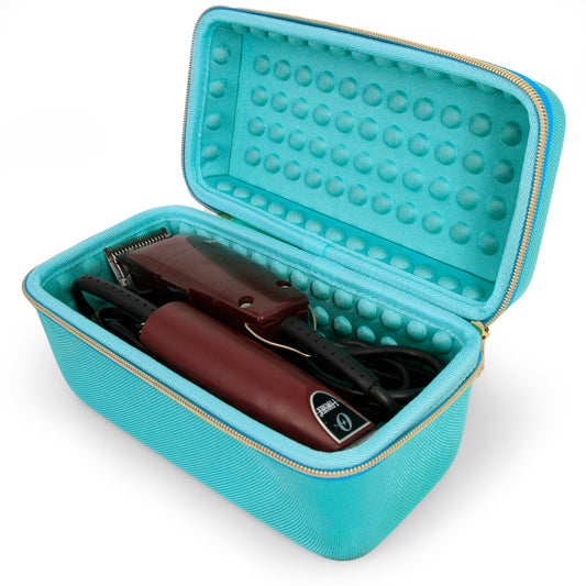 Clipper Case Holds Up to 3 Clippers, Hair Buzzers, Trimmers or T-Finisher Up to 8.5" - Travel Barber Case Only, Turquoise