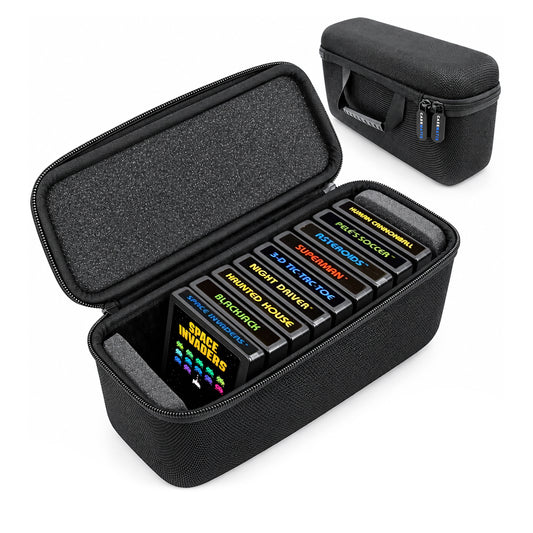 Game Cartridge Storage Case Compatible with Atari 2600 Cartridges, Holds 12 Retro Video Game Cartridges, Organizer with Padded Slots