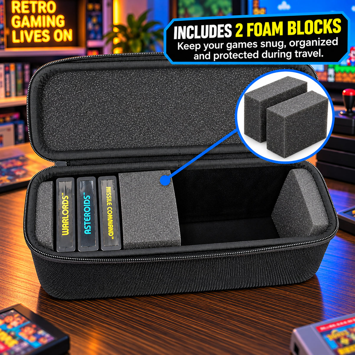 Game Cartridge Storage Case Compatible with Atari 2600 Cartridges, Holds 12 Retro Video Game Cartridges, Organizer with Padded Slots