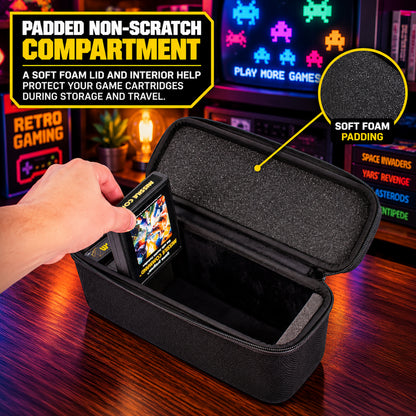 Game Cartridge Storage Case Compatible with Atari 2600 Cartridges, Holds 12 Retro Video Game Cartridges, Organizer with Padded Slots