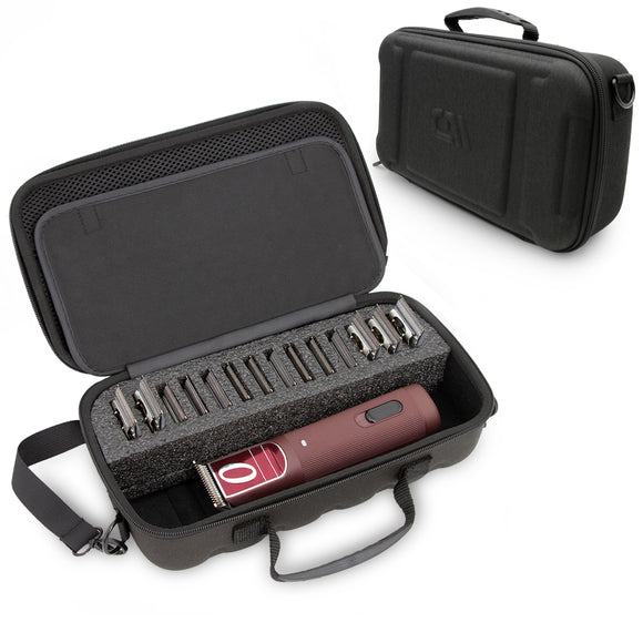 CASEMATIX Hair Clipper Case For Barbers Compatible with 14 Metal Andis, Oster, Wahl - Detachable Clipper Blades, Includes Black Carry Case Only