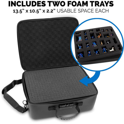 Miniature Carrying Case - Fully Customizable Miniature Storage Case with Two Pluck Foam Foam Trays For Minis, with Shoulder Strap