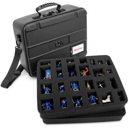 Miniature Carrying Case - Fully Customizable Miniature Storage Case with Two Pluck Foam Foam Trays For Minis, with Shoulder Strap