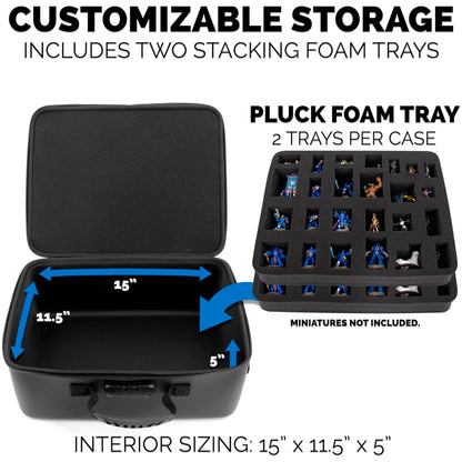 Miniature Carrying Case - Fully Customizable Miniature Storage Case with Two Pluck Foam Foam Trays For Minis, with Shoulder Strap