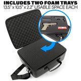 CASEMATIX Pistol Range Bag with Zipper - Rugged EVA Gun Bag with Two Layers of Foam for Up To 4 Handguns with Carry Strap and ID Card Holder