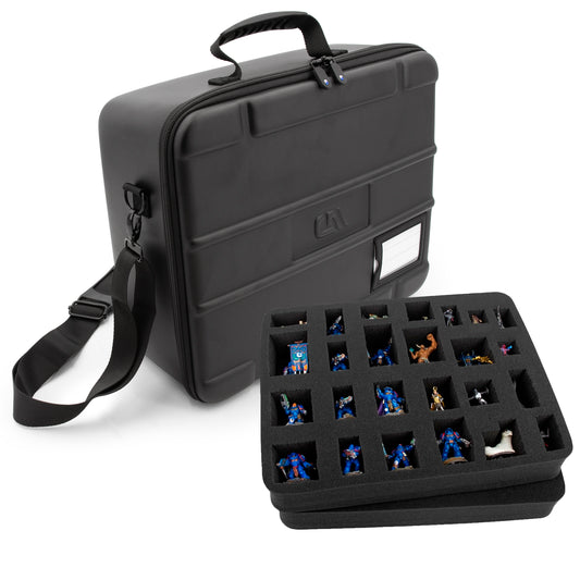 Miniature Carrying Case - Fully Customizable Miniature Storage Case with Two Pluck Foam Foam Trays For Minis, with Shoulder Strap