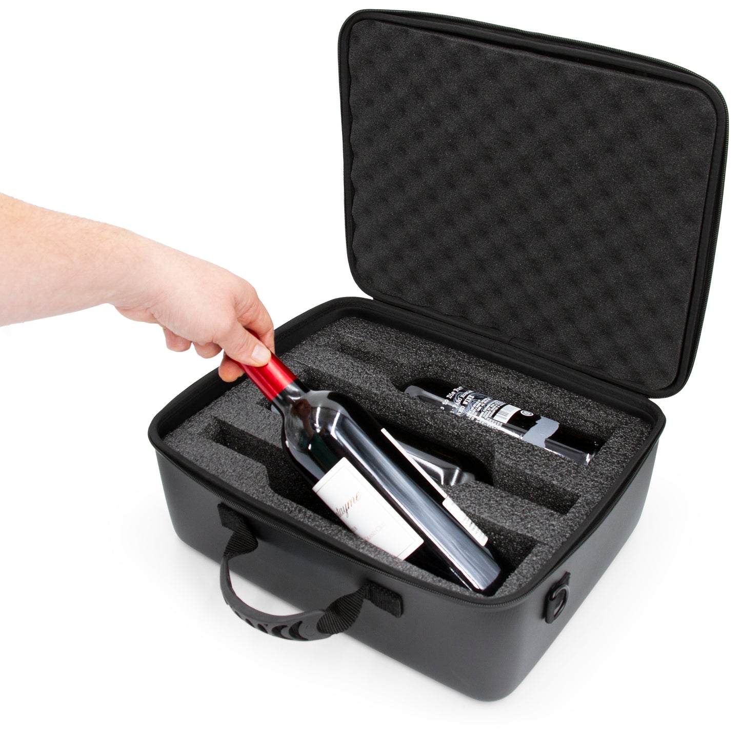 Wine Travel Case for 3 Bottles with Shock-Absorbing Foam & Adjustable Carrying Strap - Protective Wine Suitcase for Storage