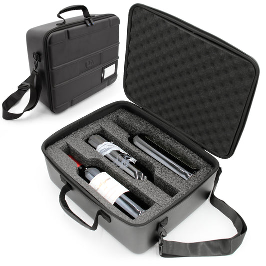 Wine Travel Case for 3 Bottles with Shock-Absorbing Foam & Adjustable Carrying Strap - Protective Wine Suitcase for Storage