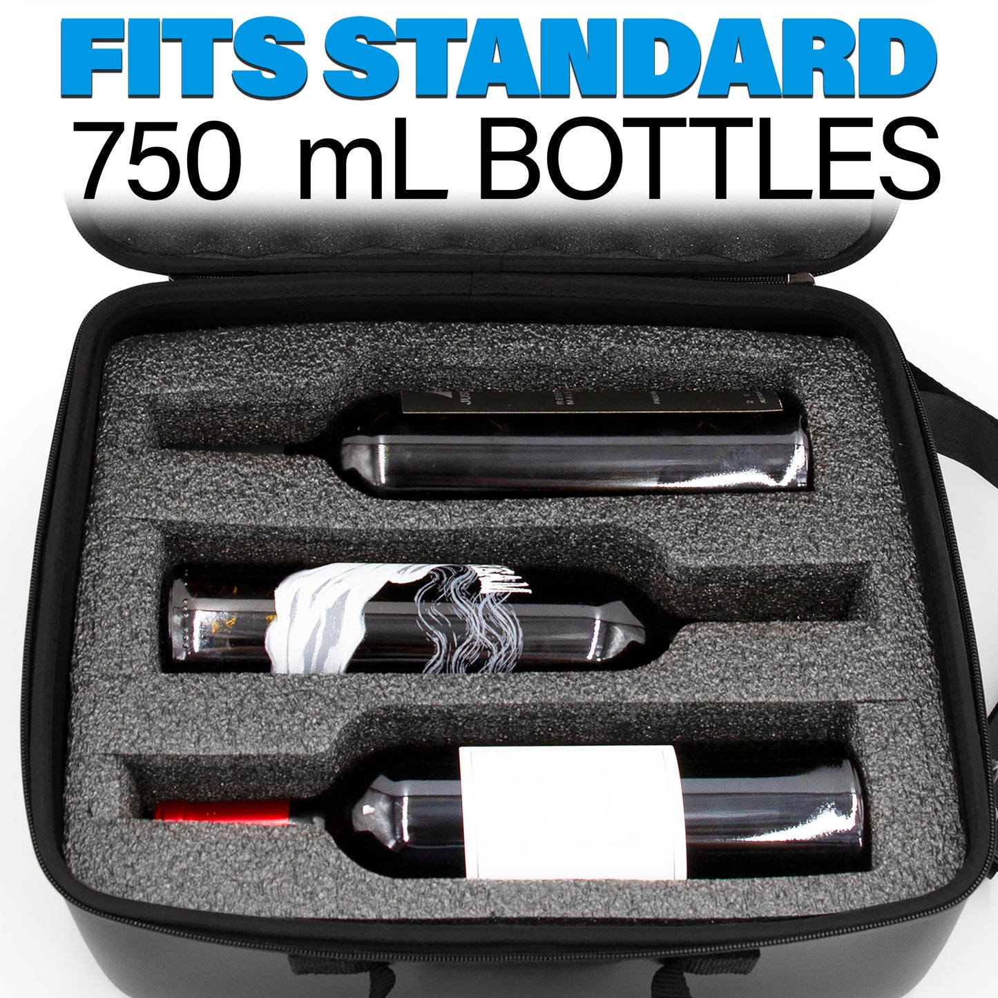 Wine Travel Case for 3 Bottles with Shock-Absorbing Foam & Adjustable Carrying Strap - Protective Wine Suitcase for Storage