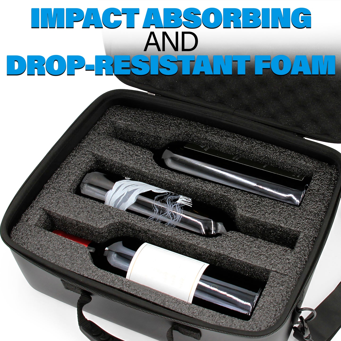 Wine Travel Case for 3 Bottles with Shock-Absorbing Foam & Adjustable Carrying Strap - Protective Wine Suitcase for Storage