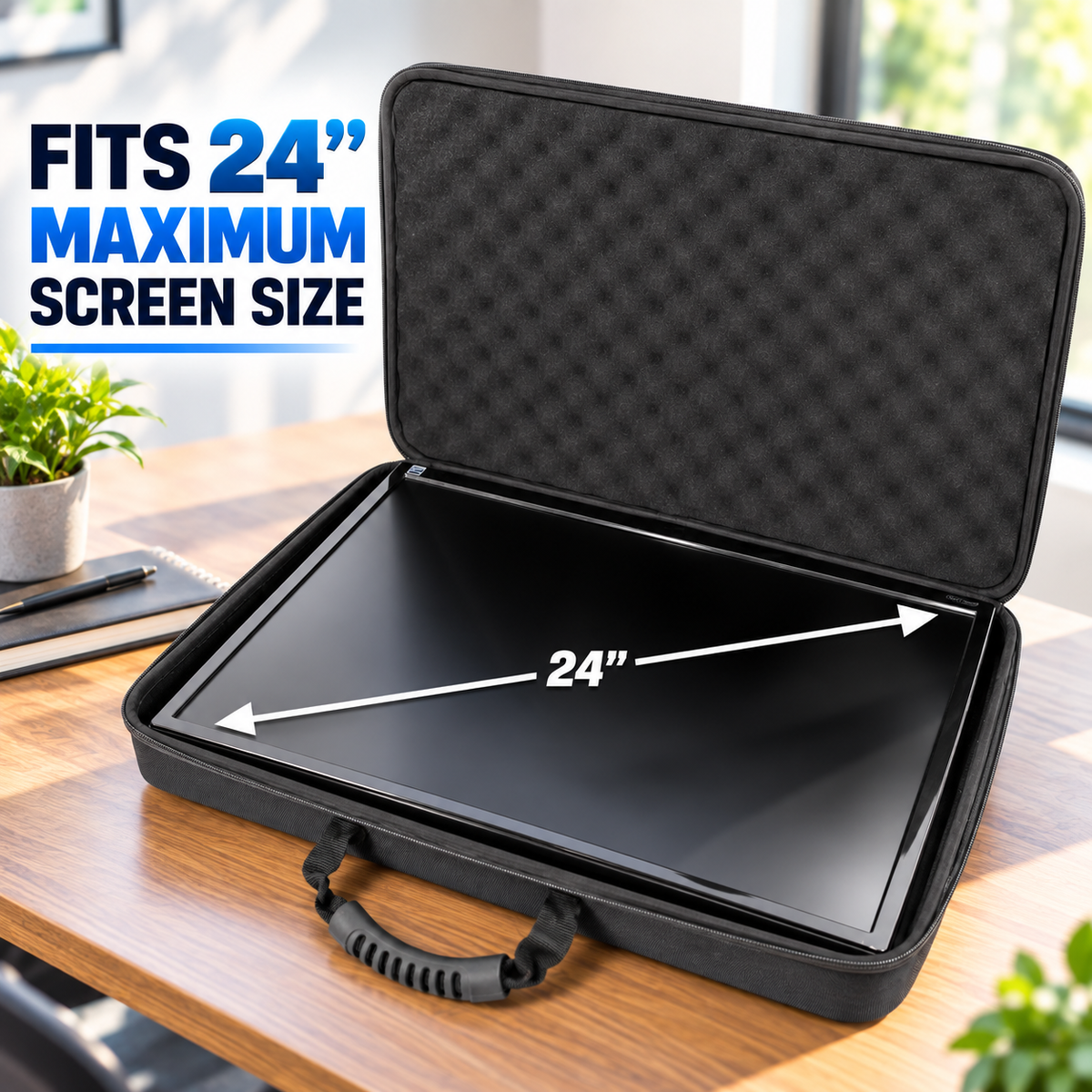 Portable Monitor Case for 15.6" to 24" Gaming Monitors - Hard Shell EVA Screen Cover with Padded Foam Fits Accessories for 15.6-17.3" Screens