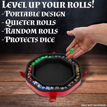 Dice Tray and Storage Case for Up to 115 RPG Dice - Dice Tray for Rolling with Magnetic Snaps, Embossed Design & Non-Scratch Interior
