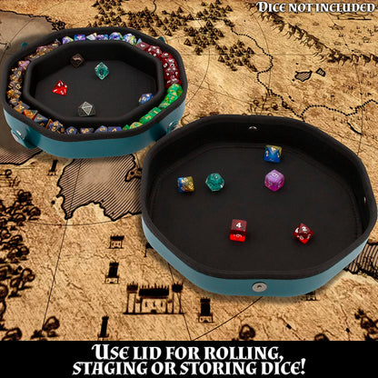 Dice Tray and Storage Case for Up to 115 RPG Dice - Dice Tray for Rolling with Magnetic Snaps, Embossed Design & Non-Scratch Interior