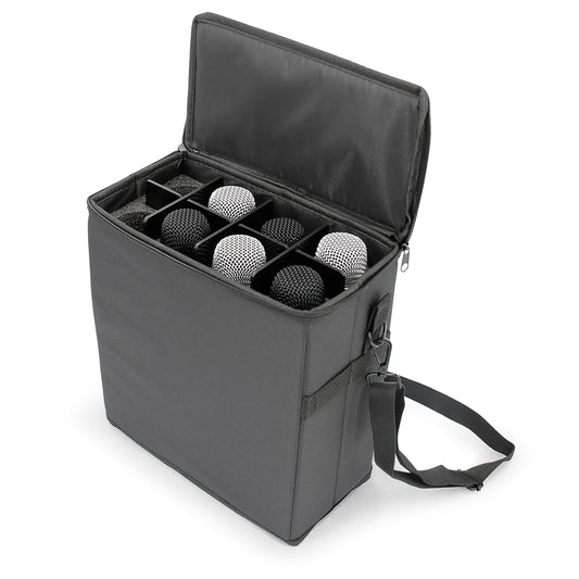 Wireless Microphone Case Compatible with Eight Wireless Mic System Microphones Up To 11" by Sennheiser, Shure and More - Lightweight Mic Bag