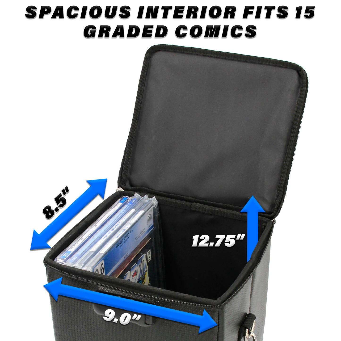 Graded Comic Book Storage Fits 15 CGC Graded Comics, Hard Shell Fire Resistant Comic Book Bin with Three Padded Comic Book Box Dividers