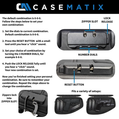 Locking Pistol Case Fits Small to Large 9mm Pistols with Room For Extra Clips and Attachments - Premium Handgun Case with Lock Zippers