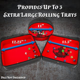 CASEMATIX XL Dice Tray and DND Dice Holder Travel Case for Up to 700 RPG Dice, Expanding Design with 3 Dice Rolling Tray Arenas with Embossed Exterior