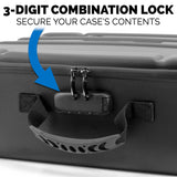 CASEMATIX Rock Collection Travel Case with Programmable Lock - 144 Slot Rock Collection Box with Four Trays, Crystal Storage Case with Shoulder Strap