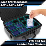 CASEMATIX Locking Top Loader Card Case for Trading Cards Fits 480 Top Loader Card Holders with Shoulder Strap and Toploader Storage Box Dividers