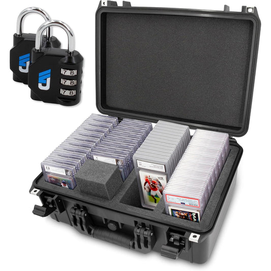 Graded Card Storage Box - 130 BGS/CSG/PSA Cards, IPX7 Waterproof Case w/ Dividers & Dual Locks for Sports Trading Card Slabs & Top Loaders
