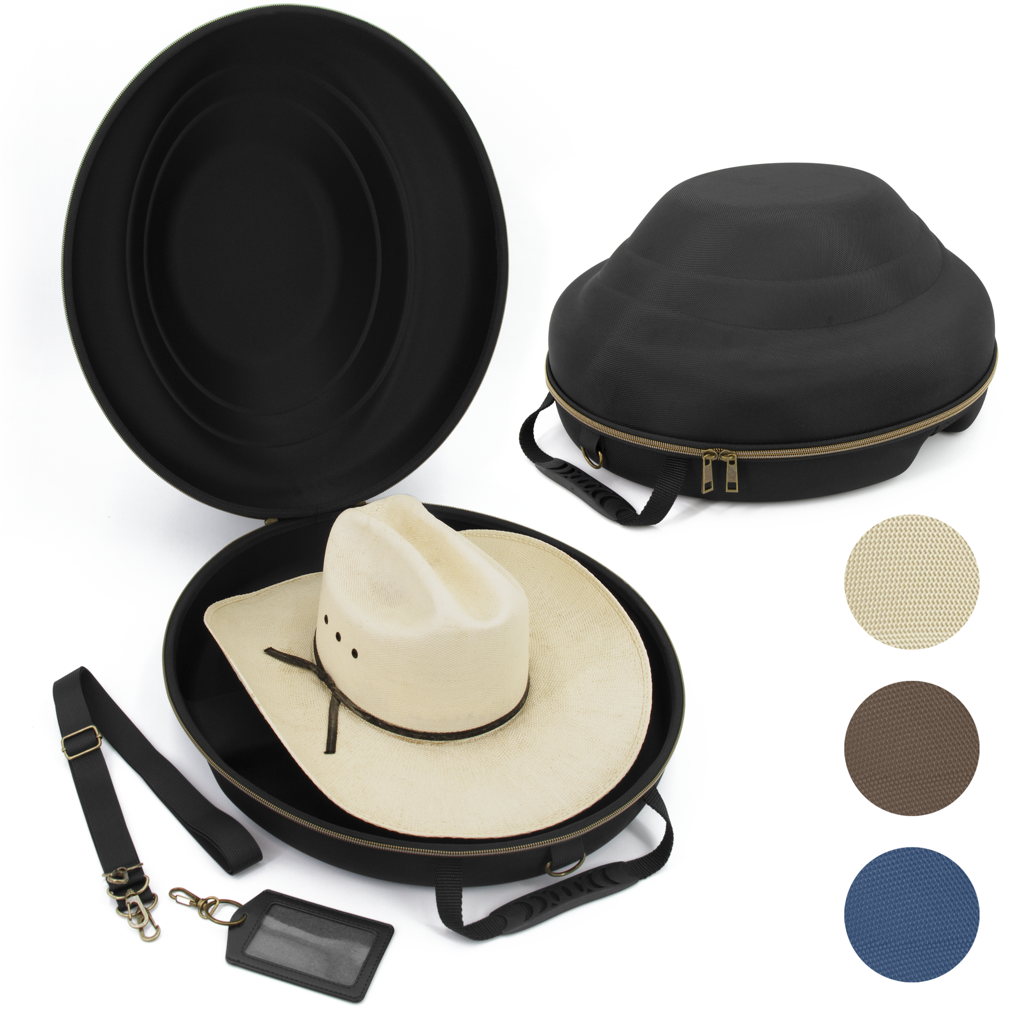 CASEMATIX Hat Case for Fedora Panama Bowler Hats and More Hard Shell Hat Travel Case with Adjustable Carry Strap Luggage Strap and ID Card Slot Lightweight Affordable Hard Cases