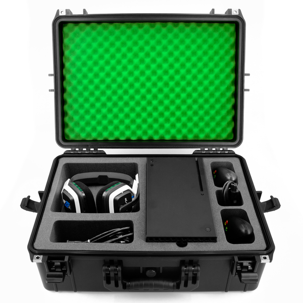 CASEMATIX Hard Shell Travel Case Compatible with Xbox Series X S Console Controllers Headset and Accessories Waterproof and Crushproof with Foam Lightweight Affordable Hard Cases For Microphones Guns